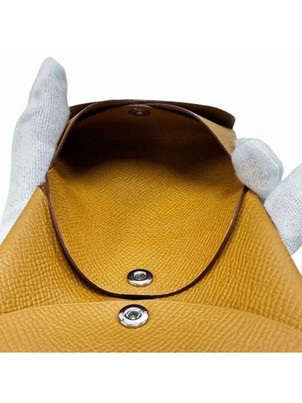 Hermes Epsom Calvi Duo Leather Coin Case Card Compact Wallet Caramel
